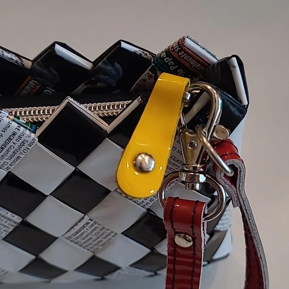 Nahui Olli Checkered Zip Top Wristlet Recycled Candy Wrapper Mini Bag
